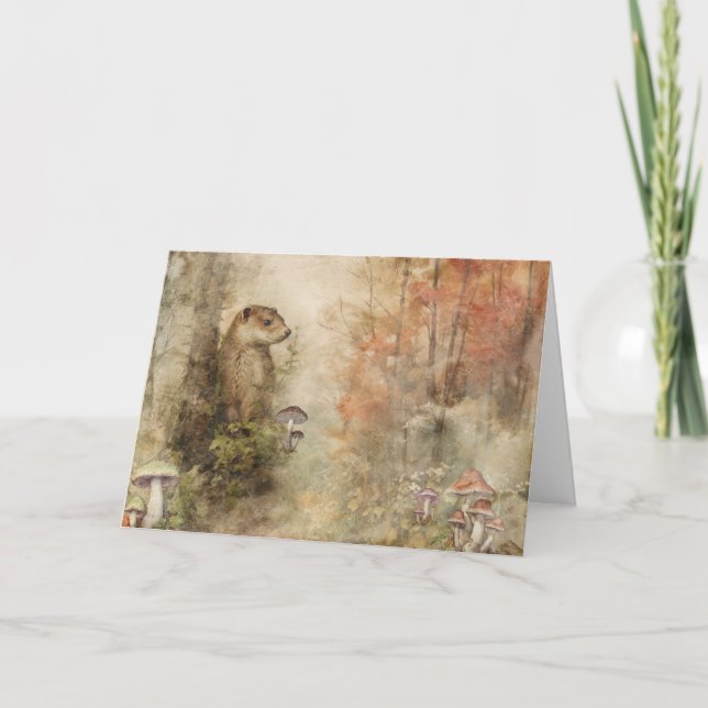 Konstnärliga Skogslevande Djur Vild Otters Julkort Kort (Framsida)