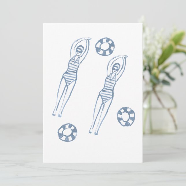 Konstnärliga Snychro Swimmers Blue Illustration Inbjudningar (Stående Fram)