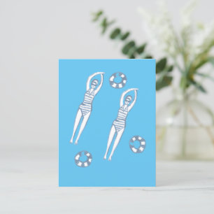 Konstnärliga Snychro Swimmers Blue Illustration Vykort