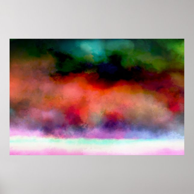 Konstnärliga vattenfärger Liggande moln och hav Poster (Framsidan)