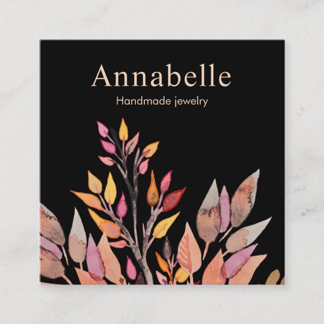 Konstnärliga vattenfärgsplantor, fyrkant fyrkantigt visitkort (Framsida)