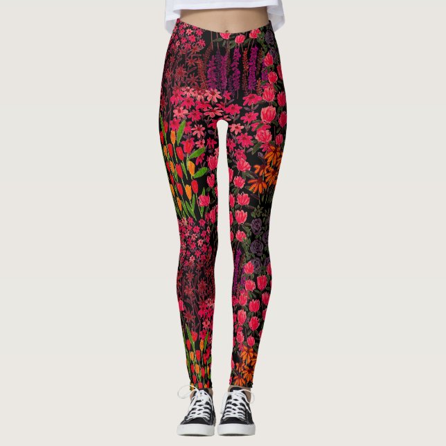 Konstnärliga vilda blommor: Handritat Blommönster Leggings (Framsida)