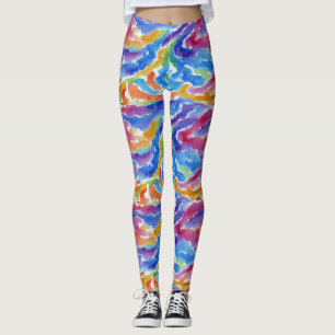Konstnärligt Abstrakt Regnbåge Akvarell Ränder Mål Leggings