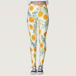 Konstnärligt apelsin Citrus Och Blad Akvarell Möns Leggings