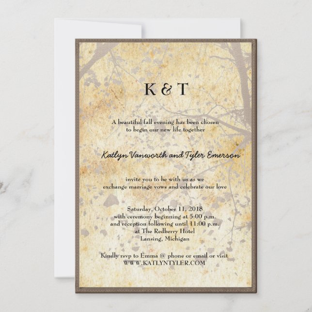 Konstnärligt aple Träd Vintage Retro Fall Wedding Inbjudningar (Framsida)