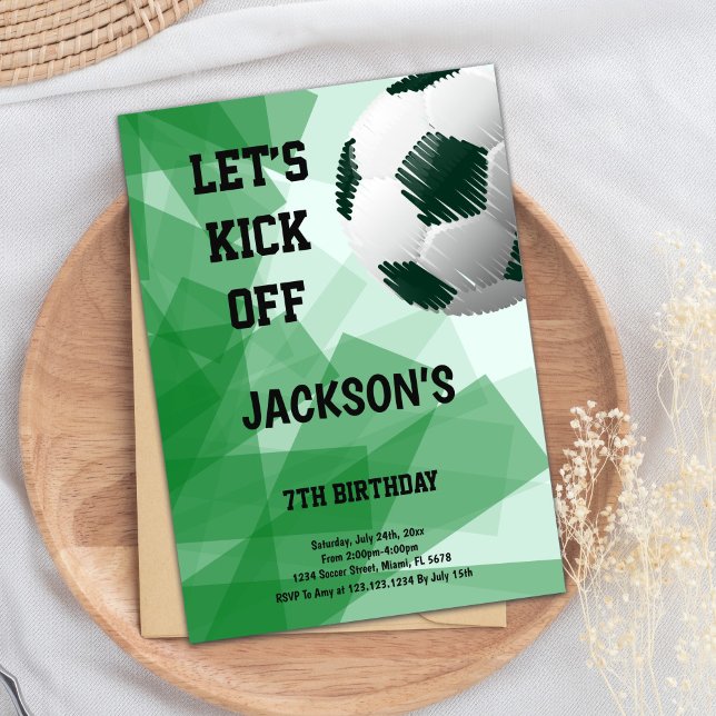 Konstnärligt fotbollstema inbjudningar (Pen Drew Ball Soccer Birthday Invitations)