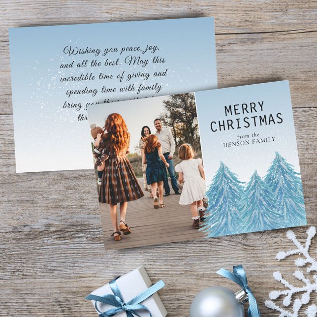 Konstnärligt foto Ho med blå vattenfärg Julgran Julkort (Skapare uppladdad)