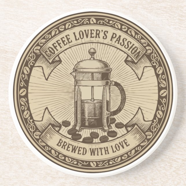 Konstnärligt franskpresskaffe | Vintage "Brewed Underlägg (Framsidan)