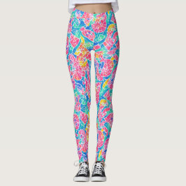 Konstnärligt geometriskt regnbågsvattenfärgmosaikm leggings