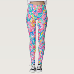 Konstnärligt geometriskt regnbågsvattenfärgmosaikm leggings