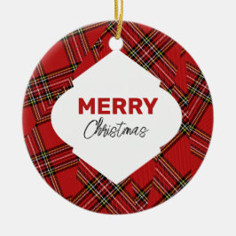 Konstnärligt Glitter God jul Tartan Burgundy Julgransprydnad Keramik