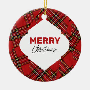 Konstnärligt Glitter God jul Tartan Burgundy Julgransprydnad Keramik