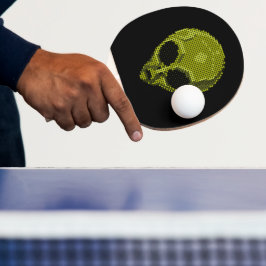 Konstnärligt grönt främmande huvud på svart bakgru pingisracket