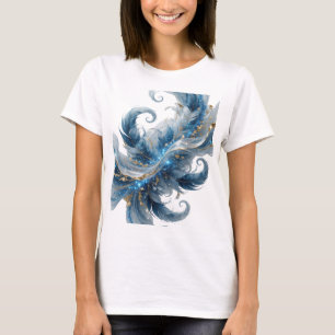 Konstnärligt guld BLÅ FJÄDRAR OCH GULDGLITTER T Shirt