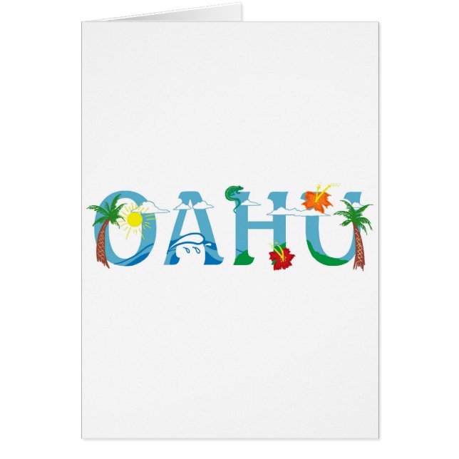 Konstnärligt hälsningskort för Oahu Hawaii ord (Framsidan)