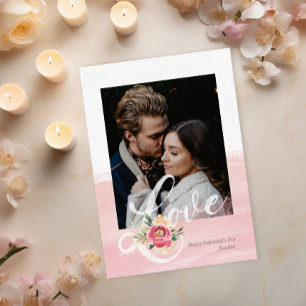Konstnärligt Kärlek-fotokort för vattenfärg i Rosa Inbjudningar