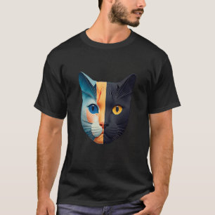 Konstnärligt kattansikte med färgkontrast t shirt