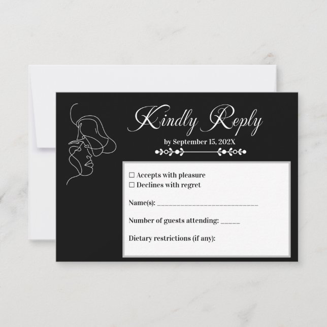 Konstnärligt par med Luxury Black & White Bröllop  OSA Kort (Framsida)