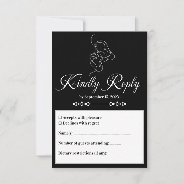 Konstnärligt par med Luxury Black & White Bröllop  OSA Kort (Framsida)