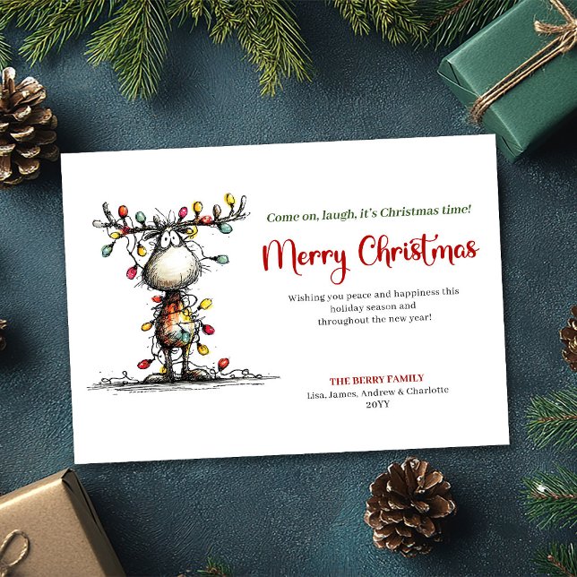 Konstnärligt roligt renar julkort (Artistic Funny Reindeer Merry Christmas Card)