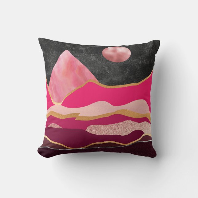 Konstnärligt Rosa och svart abstrakt Kudde (Framsida)