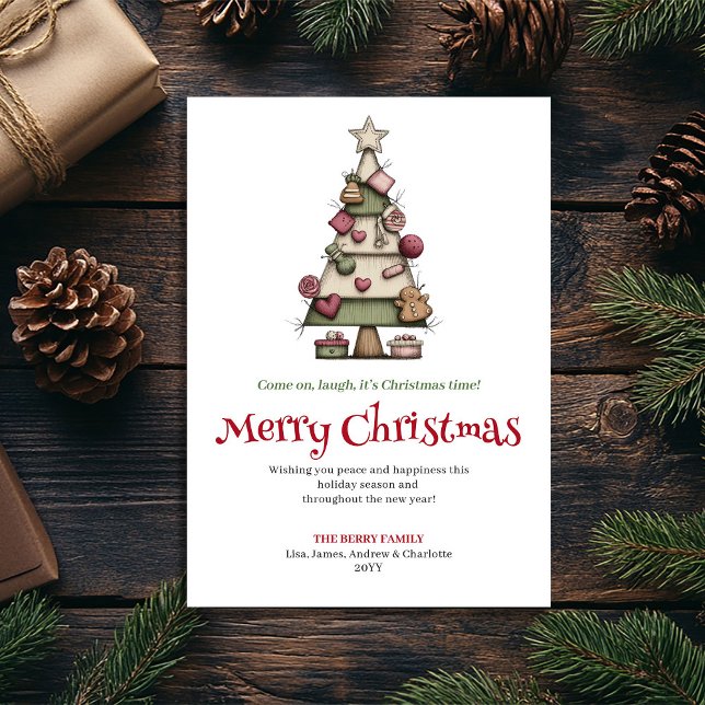 Konstnärligt Särpräglad Julgran Semesterkort Julkort (Artistic Quirky Christmas Tree Holiday Card)