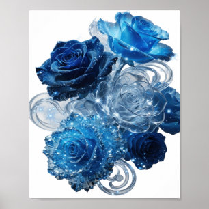 Konstnärligt Silver BLÅ ROSOR Konstnärligt Motiv Poster