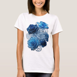 Konstnärligt Silver BLÅ ROSOR Konstnärligt Motiv T Shirt