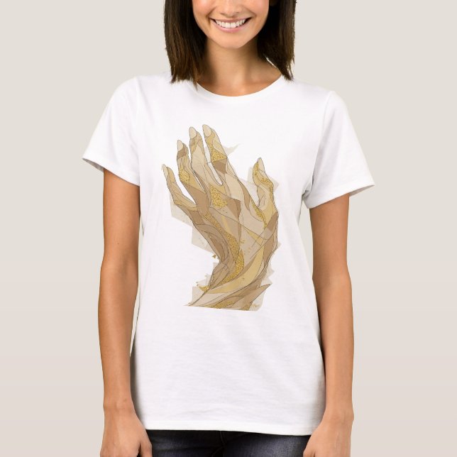 Konstnärligt Silver GYLLENE HANDAR Statement Desig T Shirt (Framsida)
