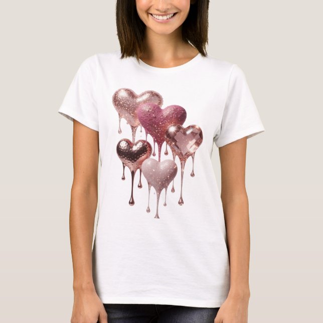 Konstnärligt silver HJÄRTAN AV GLITTER tryck T Shirt (Framsida)