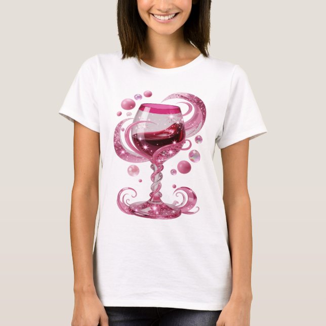 Konstnärligt Silver RÖD VIN GLAS Statement T-shirt (Framsida)