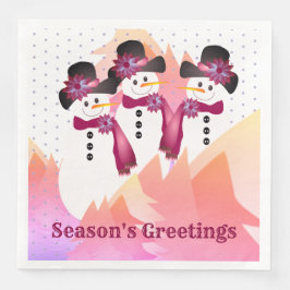 Konstnärligt Snögubbe med Rosa och Burgundy Pappersservett