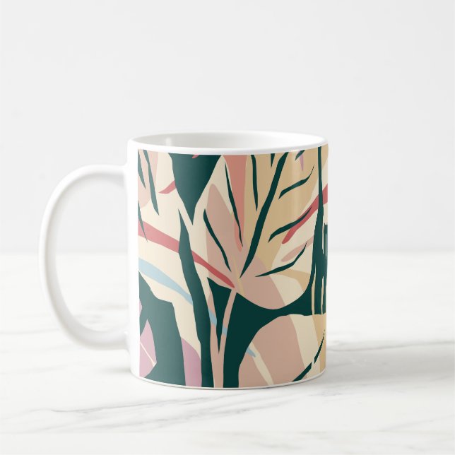Konstnärligt sömlöst mönster med abstrakt löv. Mo Kaffemugg (Vänster)