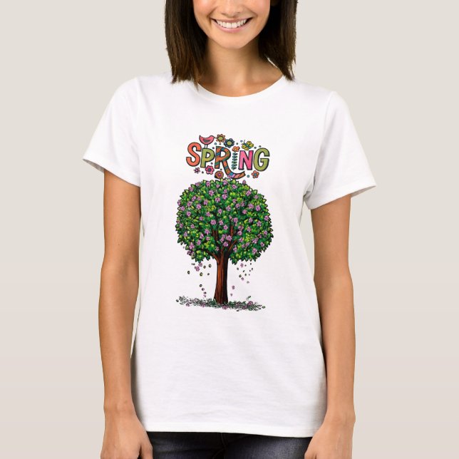 Konstnärligt vårblomstrande trädgrafik  t shirt (Framsida)