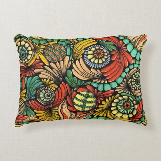 Konstnärligt Zentangle botaniskt mönster ländkudde Prydnadskudde (Framsidan)