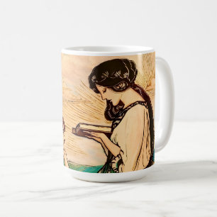 Konstnärs stil Art Nouveau Kvinnor som läser vid h Kaffemugg