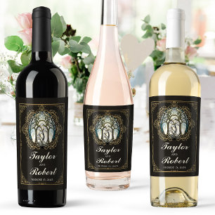 Konstnärsdriven etikett för vin vid bröllop i Art