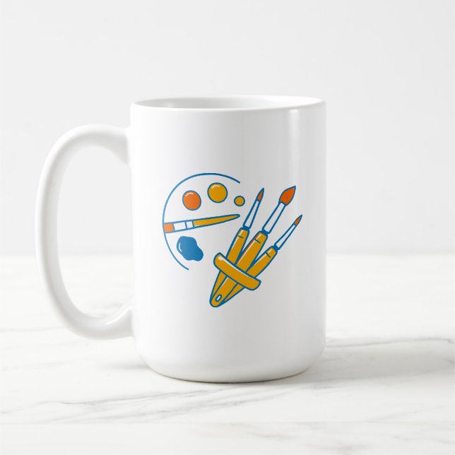 Konstnärsfärgpalett och penslar kaffemugg (Vänster)