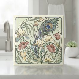Konstnärsfjäder Art Nouveau Pat#1 ID1193 Kakelplatta