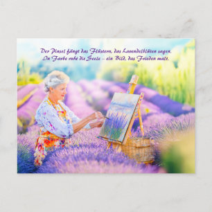 Konstnärsmålning i Blooming Lavender Fält Helg Vykort