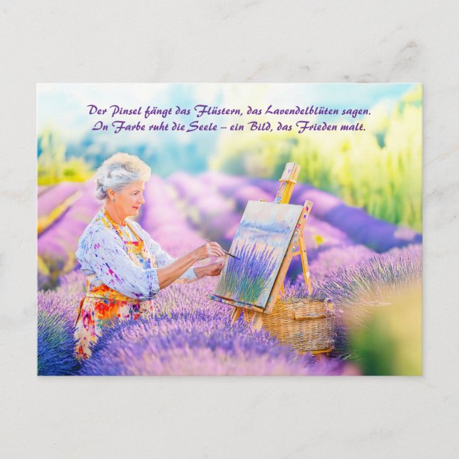 Konstnärsmålning i Blooming Lavender Fält Helg Vykort (Framsida)