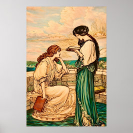 Konstnärsnyantik kvinna som läser vid havet  poster