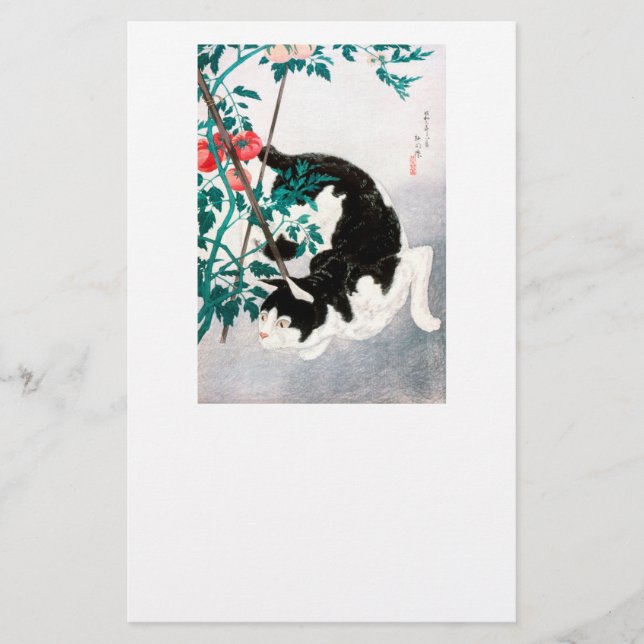 KONSTORSMATERIEL: JAPANESE WOODBLOCK : Katt med To Brevpapper (Framsida)
