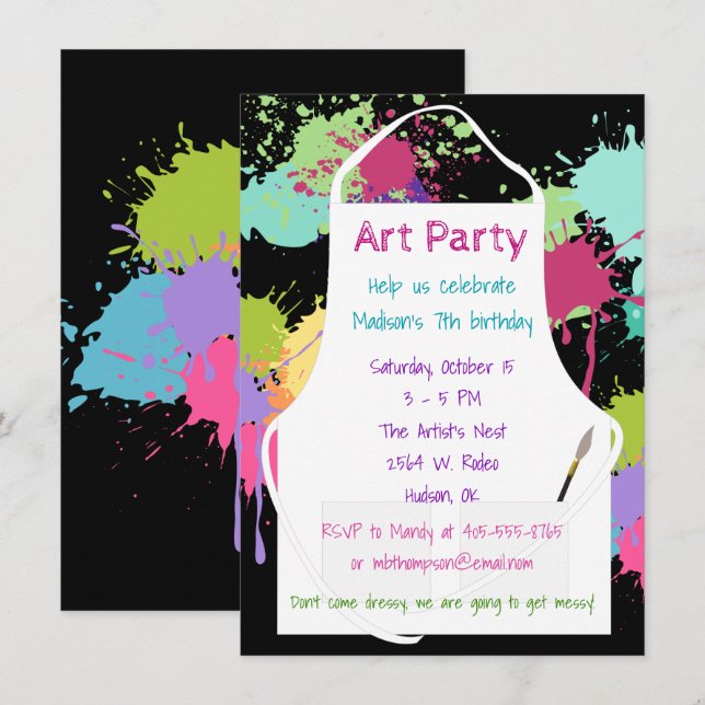 Konstpartypastell målar inbjudningar (Fram/baksida)
