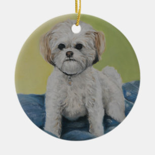 Konstprydnad för borggård Bichon/shihtzu Julgransprydnad Keramik