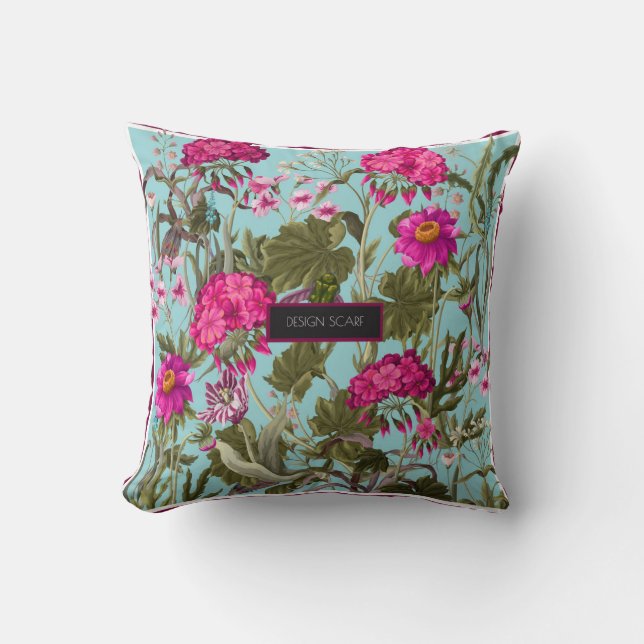 Konstruera scarf med geranium och vild blommor. Tr Kudde (Framsida)