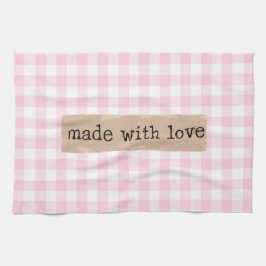 Konstruerade med Kärlek-Rosa och vitkontroller Kökshandduk