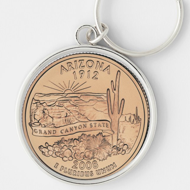 Konstruktion av Arizona State-kvartal Rund Silverfärgad Nyckelring (Framsidan)