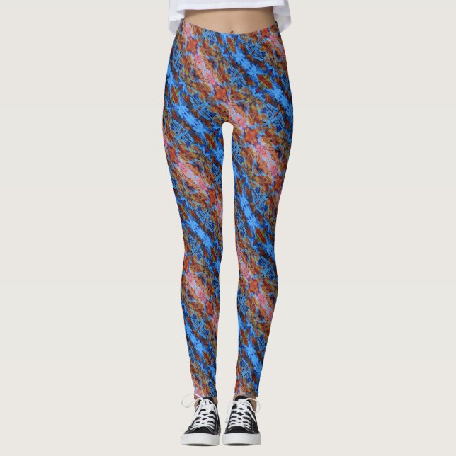 Konstruktion av blått och rosa spiralande rand leggings (Framsida)