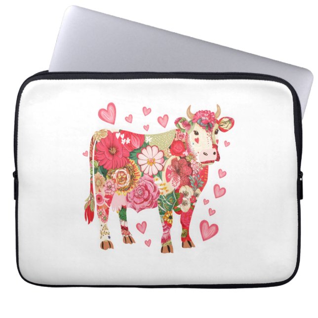 Konstruktion av blommigt, Cute Cow Laptop Fodral (Framsidan)